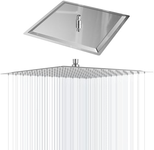 Thalire Alcachofa de Ducha 30cm Acero Inoxidable IPX5 | Cabezal Alta Presión Efecto Lluvia | Rociador con Boquillas de Silicona (G1/2 Universal)