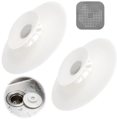 Silikon Abflussstopfen Set,2X Waschbeckenstöpsel + 1x Abflusssieb Press-Design Stöpsel Badewanne & Sieb Universal Badewannenstöpsel für Spülbecken für Waschbecken Badewannen Küchenspülen Wäschespüle