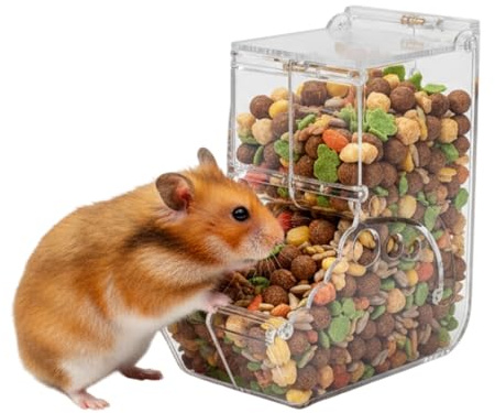 Mangiatoia Automatica per Criceti, 300 ml/400 ml Contenitore per Cibo per Gerbilli in Acrilico, Mangiatoie per Piccoli Animali con Protezioni Laterali Rialzate per Topi, Ratti e Animali di Piccola
