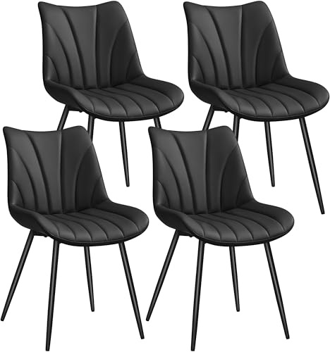 Yaheetech Dining Chairs Set of 4 Black Faux Leather Kitchen Chairs | Comfortable Padded Seat | Modern Retro Design | PU Leather Upholstery | Metal Legs | For Kitchen Dining Room