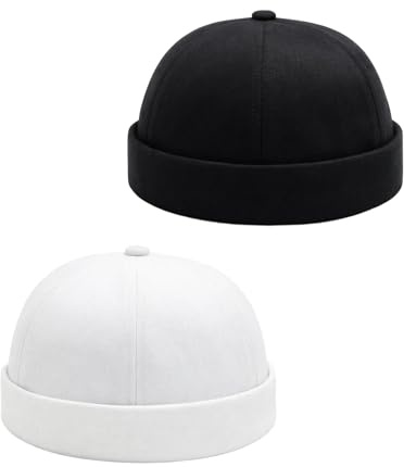 2 Stück Docker Mütze für Herren & Damen, Verstellbare Seemannsmütze mit Klassischem Retro Design, Brimless Beanie Cap mit Flexibler Passform, Kopfumfang 55-60cm, Ideal für Outdoor-Sport und Reisen