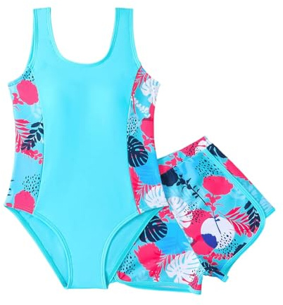 Bañador Bebe Niña Traje de baño de Bikini de 3 Piezas para niñas con Pantalones Protectores erupciones, Conjuntos de Cubierta de Traje de baño