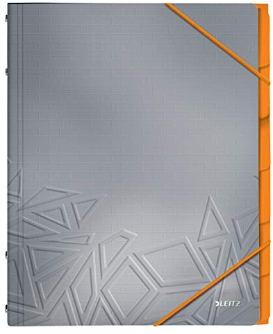 Leitz Urban Chic Ordnungsmappe für bis zu 200 Blatt, 6 Fächer mit Taben zur Ordnung des Inhalts, Gummibandverschluss, Grau, A4 Format, 39490088