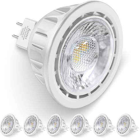 Aovpex MR16 LED Bulbs, 5W(50W Halogen Equivalent) Landscape Light Bulbs, 2700K Warm White, GU5.3 Bi-Pin Base, 40° MR16 LED 12V Spotlight for Landscape Track Lighting, Non-Dimmable, 6 Pack