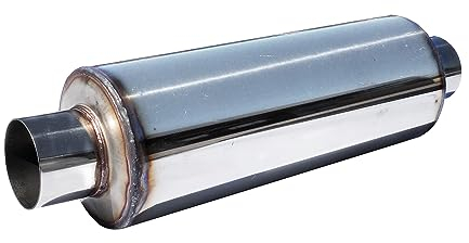 Simoni Racing ESR1 Silenziatore Sportivo Universale, Uscita Rotonda Dritta, Silenziatore di Scarico per Auto, Marmitta Dritta per Auto in Acciaio Inossidabile non lucidato