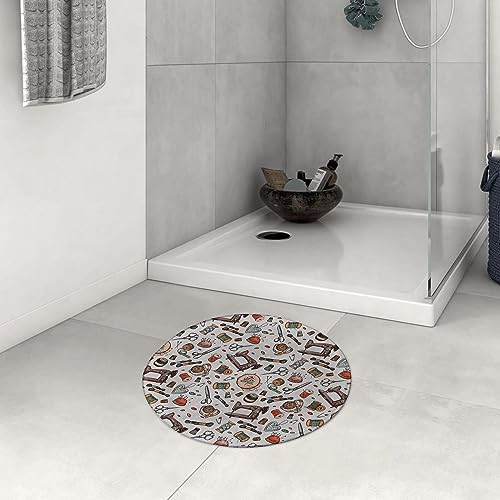 Badezimmerteppich rutschfest Steampunk Industrial Antique Machine Tools Traditionelles westliches Steampun Waschbar teppich rund Weich Flauschig Badteppich Weich Kurzflor Mikrofaser Badvorleger 60 cm