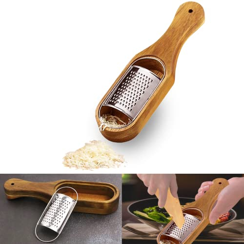 LUHEVIDIA Râpe à Fromage en Bois avec Manche, râpe à Parmesan, râpe à Fromage en Bois d'acacia, râpe de Cuisine Manuelle pour Le Fromage, Le Citron et Le Chocolat
