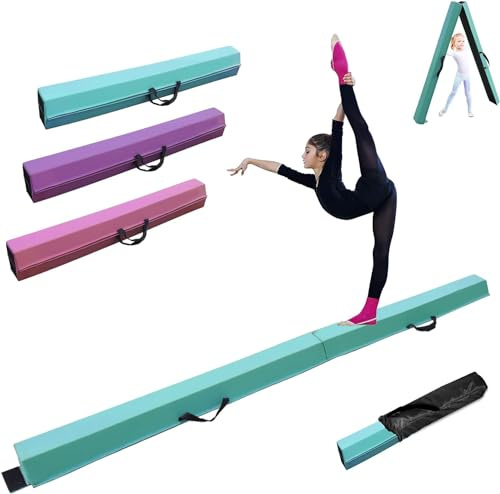 FCOUMY Trave Ginnastica Pieghevole 240 cm in Pelle PU, Trave di Equilibrio Ginnastica con Fondo Antiscivolo, Trave Ginnastica Artistica per Bambini, Principianti e Ginnasti Professionisti