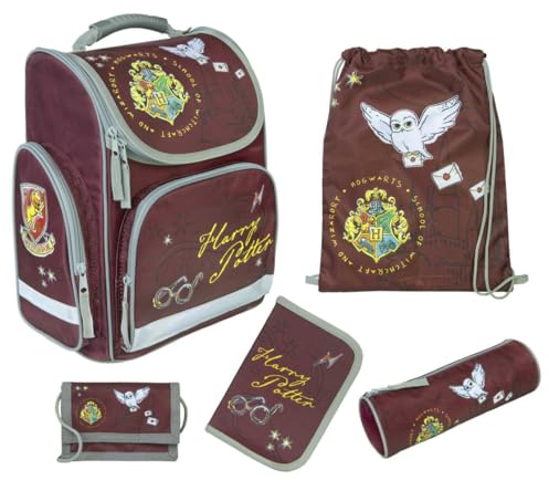 Schultasche Harry Potter Set 5-tlg - Mit Inhalt Turnbeutel Geldbeutel Federmappe Grundschule - Schulranzen 1. Klasse Mädchen Jungen