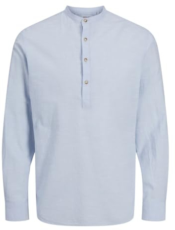 JACK & JONES Jjesummer Ls Sn T-Shirt Demi Placket Chemise à Manches Longues, Chambray Blue, XL Hommes