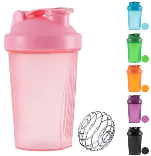 Shaker Bottle For Protein Powder Blender Plastic Workout Water Bottle with Mixball Non-Leak Cap Shaker Cups for Fitness Sports Gym Supplement Drinks Bottles 400ml (Pink)