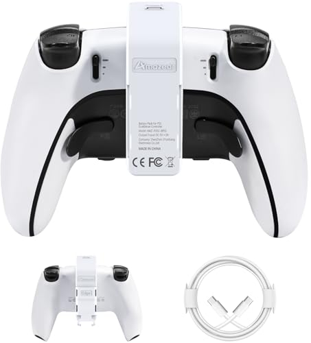 AMAZEAR Battery Pack for PS5 DualSense Controller, PlayStation 5 Accessories 3000mAh Fast Wireless Charger, Portable Rechargeable Extra Battery Life for PS 5 Edge or Standard Game Controllers (White)