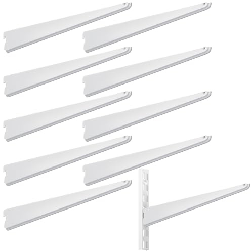Yalikop 10 Pack Adjustable Shelf Brackets for Double Track System Closet Organization Heavy Duty Wire Shelf Brackets (White,11.5 Inches)