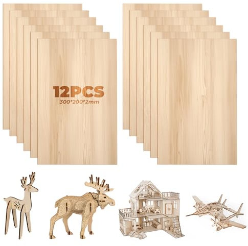 Lot de 12 Contreplaqué 300x200x2mm Feuilles de Tilleul, Planche de Bois Pour Bricolage, Artisanat, Modèles et Peintures, Pyrogravure