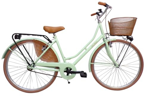 Cicli Tessari - bicicletta donna da città bici da passeggio olandese 26 city bike vintage con cesto in acciaio (verde)