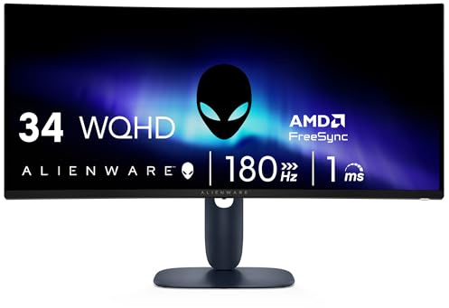 Alienware 34 Curved Gaming Monitor - AW3425DWM - 34 Inch WQHD 180Hz 1ms 1500R AMD FreeSync Premium VESA AdaptiveSync