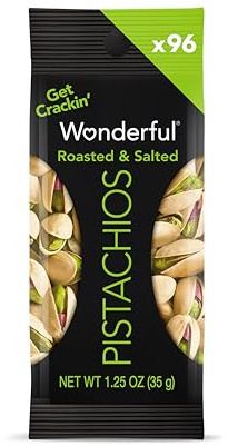 Wonderful Pistachios In Shell, Roasted & Salted Nuts, 1.25 Ounce Bag (Pack of 96), Protein Snacks, On-the-Go, Individually Wrapped Healthy Snack