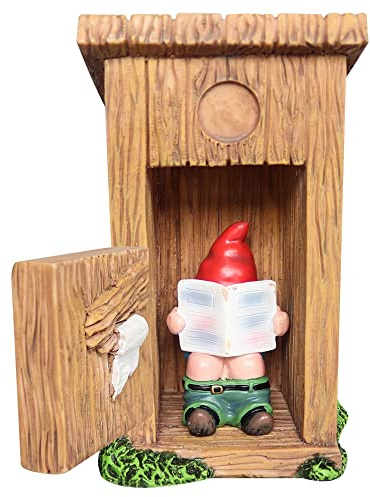 Garden Gnomes Ornaments Humor Dwarf Reading Newspaper in Toilet Funny Desk Art Decoration for Indoor Outdoor Lawn Yard Decor