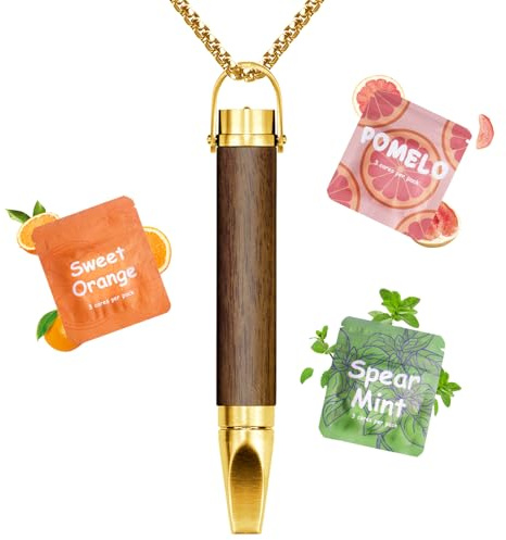 CARITATE Cadena de respiración con ayuda de filtrado, resistencia ajustable, filtro de sabor de mezcla de frutas, inhalador portátil con aromaterapia, experiencia de relajación, madera dorada