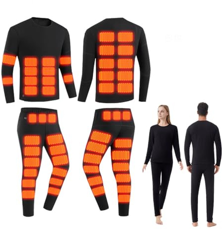 Conjunto de Ropa Interior Térmica Calefactada para Hombre y Mujer, Pantalones y Camiseta Calefactados Eléctricos USB Unisex con 52 Zonas Calefactadas, Lavables,4XL