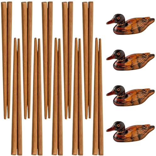 Essstäbchen, Stäbchen Zum Essen, 10 Paar Hochwertige Eisenholz-Stäbchen Rutschfeste Sushi Stäbchen Mit 4 Resin-Ständer, Ideal Für Sushi, Asiatische Gerichte Und Familienessen