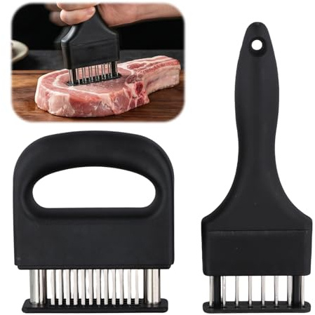 Aohyue Attendrisseur à Viande, Ensemble de 2 Pieces, 48 Lames et 16 Lames, Lames en Acier Inoxydable, pour Steak, Boeuf, Poulet, Design Ergonomique, Lavable au Lave-Vaisselle