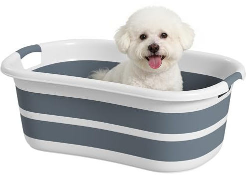 PawHut Vasca da Bagno Pieghevole per Cani e Gatti Portatile 27L Grigia