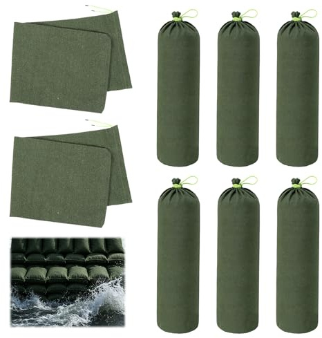 QUARKZMAN 8 Pz Sacchi di Sabbia antiallagamento, 70 x 30cm, Sacchi con Lacci per Inondazioni, Paratie Antiallagamento, Riutilizzabile Sacchetti per Garage, Porte, Cantine, Verde