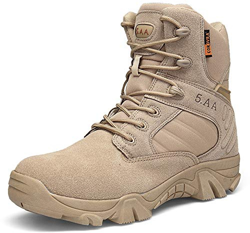 Bititger - Botas de desierto militares de piel, impermeables, con cremallera, botas tácticas y de combate para hombre, para patrullas, de seguridad, para policías, color Beige, talla 42 2/3 EU