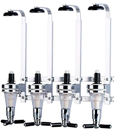 4 Bottle Liquor Dispenser, Wall Mounted Spirit Drinks Stand Optic, Spring-Loaded Wine Dispenser Stand Drinking Pourer Bottle Holder