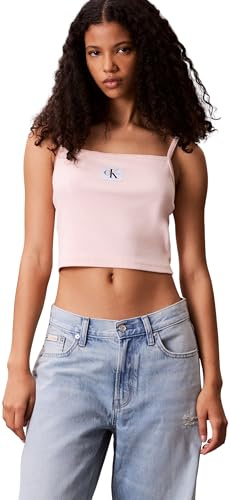 Calvin Klein Camiseta de Tirantes Mujer Woven Label de canalé, Rosa (Cloud Pink), 2XS