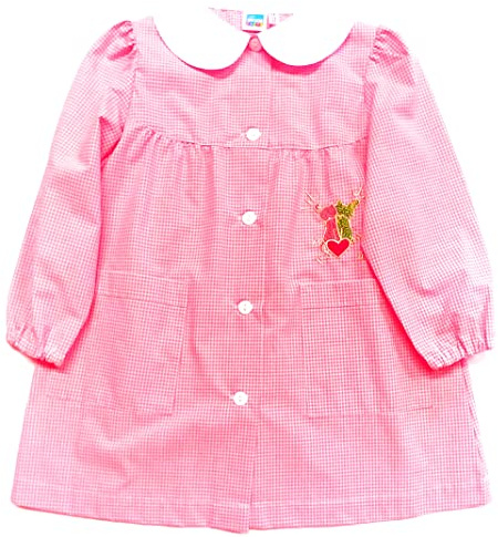 Siggi Grembiule Bambina Asilo/Scuola Infanzia Quadretto Rosa. Bottoni, Ricamato (5 anni - 60-110 cm)