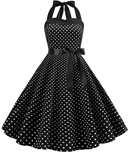 Abito vintage anni '50 retrò Rockabilly Pin Up senza maniche, schiena scoperta, scollo a cuore Polka Dot Trapezio per matrimonio, cocktail, serata, festa, cerimonia, casual
