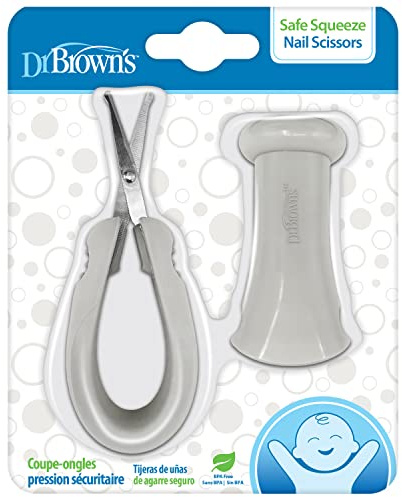 Dr. Brown’s Tijeras Cortaúñas para Bebés con Seguridad – Puntas Redondeadas y Mango de Silicona Antideslizante – Con Estuche Protector – Sin BPA