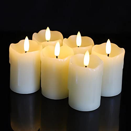 Lezonic Flameless Votive Candles Battery Operated with Remote and Timer, Pack of 6 (D:2 X H:3) LED Ivory White Long Lasting Flickering Wax Candles with Realistic 3D Flame