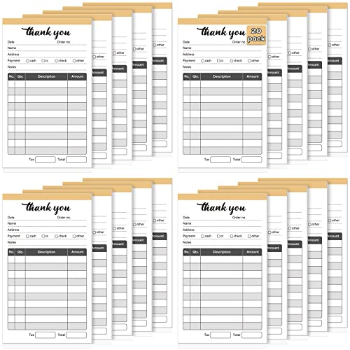 Ctosree 20 Pack Thank You Receipt Book 2 Part Carbonless Sales Invoice Book 3.5 x 5.5 Inch 50 Set Each Pad Sales Receipt Form for Small Business Store Warehouse Office Restaurant