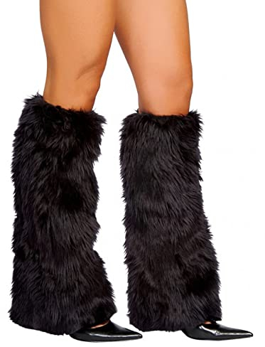LSFYSZD Womens Faux Fur Fuzzy Leg Warmers Warm Fuzzy Rainbow Boot Sleeves Christmas Boot Covers Cuff Fluffy Rave Music (B Black, One Size)