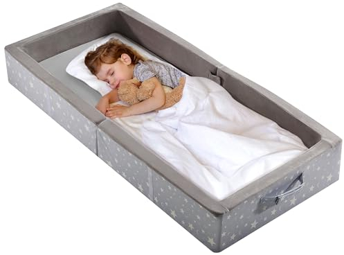 BYBYME Lit de voyage portable et imperméable pour enfant, avec matelas, drap-housse lavable, pliable, pour camping, les séjours chez la grand-mère, gris clair