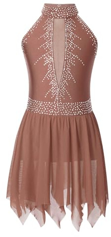 ranrann Enfant Fille Robe Danse Classique Justaucorps Gymnastique sans Manches Leotard Ballet Gym Costume Danse Contemporaine Dancewear 5-16 Ans Marron 11-12 Ans