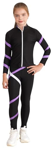 Xnihocha Kinder Sportbekleidung Mädchen Trainingsanzug Eislaufen Set Langarm Sportjacker + Sporthosen Zweiteiliges Laufen Fitness Outfits Helles Lila 146-152