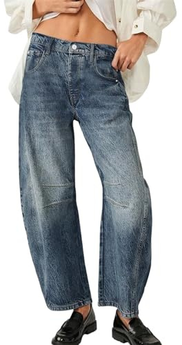 Vaqueros de Barril para Mujer Primavera Verano Baggy Boyfriend Jean Mid Rise Pierna Ancha Suelta Y2k Pantalones de Mezclilla