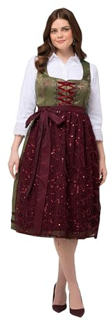 Ulla Popken Dirndl, Ornamente, Carree-Ausschnitt, Ärmellos Vestito, Oliva, 58 Donna