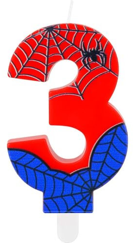 Spinne Nummer 3 Kerzen, Spinne 3rd Geburtstag Kerzen für Kuchen, Spinnen Themen Geburtstagstortendekorationen für Jungen und Mädchen Kindergeburtstag rot-blaue Spinnenkerzen，Spinnennetzkuchen Dekor