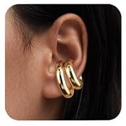 ALEXCRAFT Boucles d’oreilles Femmes Boucles d’oreilles Sans Trou Femmes Fausses Boucle d’oreille Clip en Acier Inoxydable Cercles épais Grandes oreilles épaisses