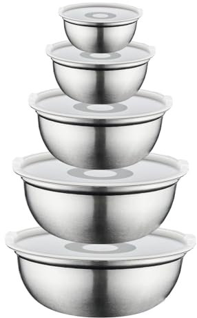 Ceciliec Mixing Bowls Set of 5, Stainless Steel Mixing Bowls with Lids, Metal Nesting Bowls for Baking, Cooking, Prepping & Food Storage