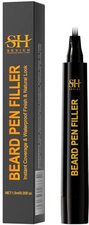 Sevich Beard Pencil Filler for Men, Black Instant Dye, 48h Waterproof & Sweatproof, 4-Prong Tip for Seamless Application, Enhances All Beard Types with Fuller Look