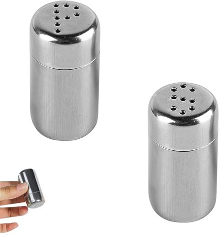 JFGDVW 2 Pcs travel salt and pepper sets, Stainless Steel Mini camping salt and pepper set, for Home Kitchen BBQ Camping Restaurant Sugar Flour Pepper Spice