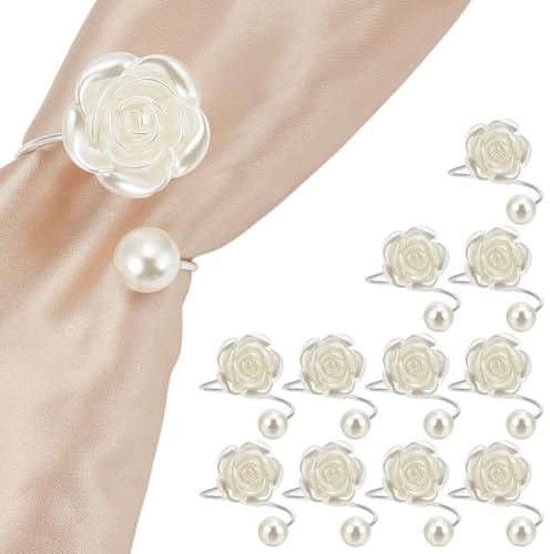 OLYCRAFT 12pz Anelli per Tovaglioli con Perle Fibbie per Tovaglioli A Forma di Rosa Porta Tovaglioli In Argento Anelli per Tovaglioli per Feste Ricevimenti Nuziali Forniture per Decorazioni Da Tavola