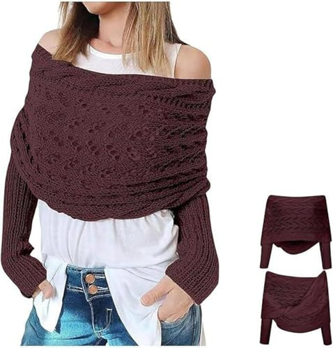 RUISHH Écharpe Tricotée Femme avec Manches Pull Multifonction Torsadée Élégante Écharpe Chale Cachemire Imitation Chaud Automne Hiver Foulard