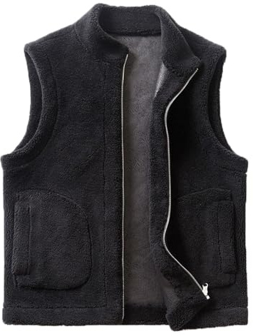 YOSUWOAI Gilet polaire pour homme - Sans manches - Gilet d'hiver moelleux avec poches - Gilet thermique d'hiver - Gilet d'extérieur pour homme - Vintage - Gilet traditionnel douillet, O Noir., XXL